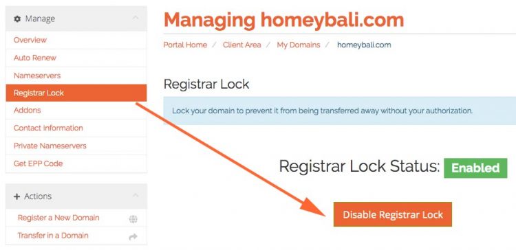 Cara transfer domain name: UNLOCK domain name