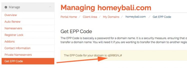 Cara transfer domain name: EPP Code