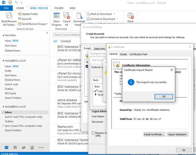 Menghilangkan Security Certificate Alert di Outlook