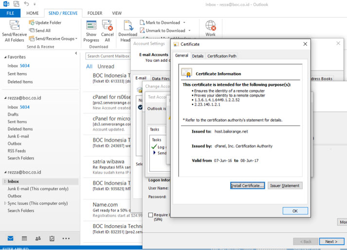 Menghilangkan Security Certificate Alert di Outlook