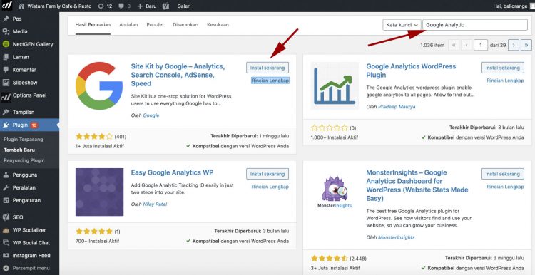 Cara pasang instal Google Analytics di wordpress